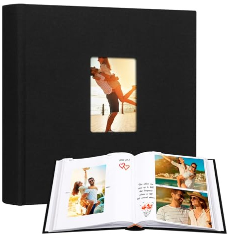 Photo Album 4x6 240 Photos with Writing Space, Linen Cover with Front Window, 240 Photos Horizontal and Vertical 4x6 Photo Album Book for Wedding Kids Travel Family Baby Pictures,Black