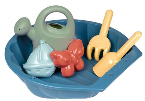 Smoby- Mini Arenero Forma de Concha con regadera, rastrillo, Pala y 2 moldes de Arena, Smoby Life, Material Reciclado, Jardín, Arenero, Playa o Terraza, A Partir de 18 Meses (7600850209)