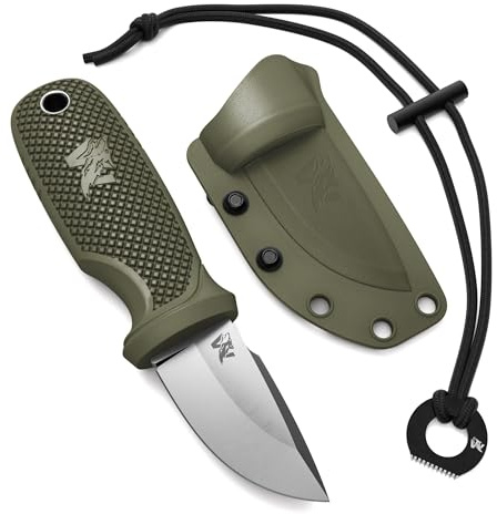 ODENWOLF W-MINI Couteau de cou D2 – Mini couteau EDC lame fixe avec étui + allume-feu – Couteau de survie compact – Idéal bushcraft, randonnée, outdoor