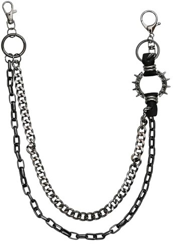 Hip Hop Punk Layered Hosen Kette Gothic Kleidung Accessoires Hosenkette Herren Mode Wallet Chain Nietenkette SchlüSselanhäNger Rock Hosenkette FüR MäNner Frauen Schwarz