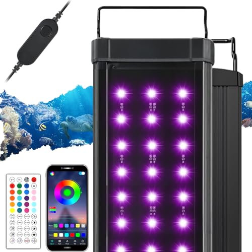 Warmfay LED Aquarium Beleuchtung, DIY Vollspektrum Aquarium Licht mit APP Steuerung Fernbedienung, Fish Tank Lamp mit Timer, 20 Farben und 10 Helligkeitsstufen, 8W Aquarium Lampe für 30-50CM Tank