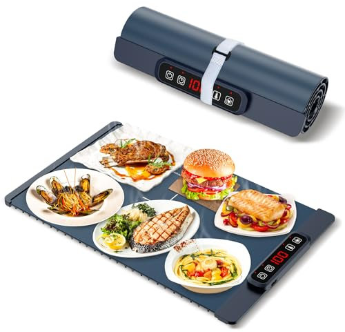 Chauffe Plat Électrique, plaque chauffante électrique portable pliable en silicone - 60-100 °C - Facile à nettoyer avec nano-matériau - Pour buffet, fête, décongélation