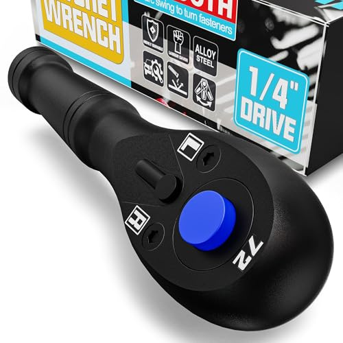 KIRXST Mini Cricchetto Reversibile 1/4, 90 mm Impugnatura a Sgancio Rapido 72 Denti, Adatto per Riparazioni Domestiche e Automobilistiche