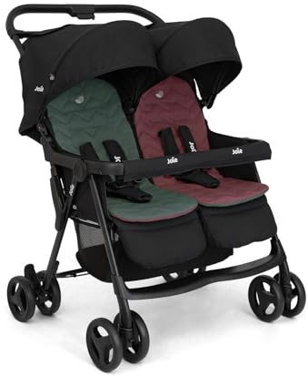 Joie aire™ twin Zwillingsbuggy – leichter Buggy mit kompaktem Faltmaß, flacher Liegefunktion, Regenschutz & zwei Sitzen, geeignet ab Geburt bis 3 Jahre (0–15 kg) (Shale)