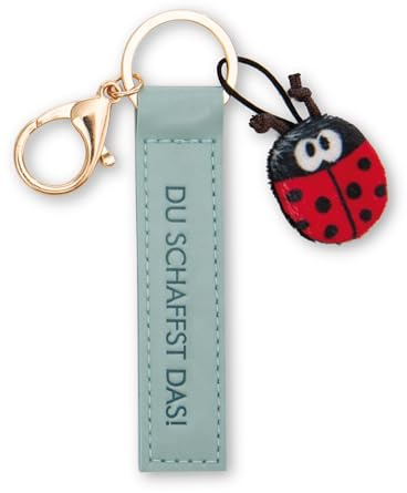 Schlüsselanhänger Du schaffst das! Kunstleder- band türkis 10cm mit Marienkäfer