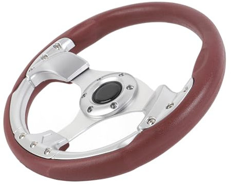 Volante in Stile, Look Sportivo 13 Pollici di Sterzo Universale in Pelle PU per Veicolo con Adattatore a 6 Buche (SILVER)