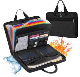 Fireproof Document Bag 13 Pocket Waterproof Portable Expanding File Folder Organiser with Lock Labels and Handle Important Document Organiser for a4 Document Rreceipt Passport Certificate(Black)