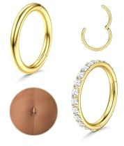 Diamday 2 Pièces Piercing Nombril Acier Chirurgical Piercing Nombril Anneau | 14G Piercing Nombril pour Femme, Hypoallergénique Percing Au Nombril Or Argent, Zircon Papillon Cœur Anneau Nombril Pendant