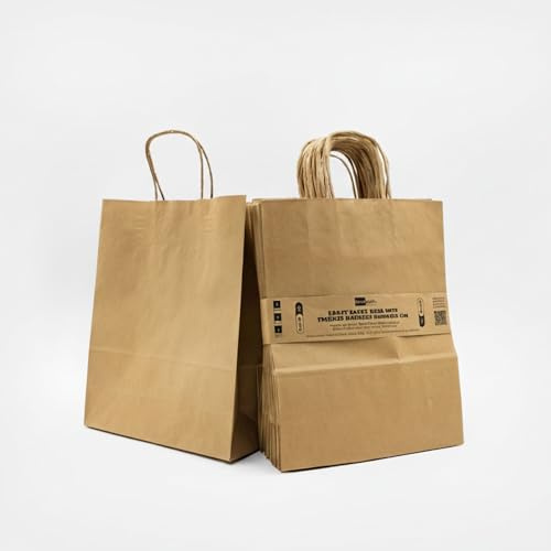BICAPACK - 25 Bolsas de Papel Kraft Colores Básicos con Asas Torcidas (24x10x30 cm) | Papel 100% Reciclado de Alta Resistencia (80 g/m²) | Ecológicas y Versátiles (Kraft)