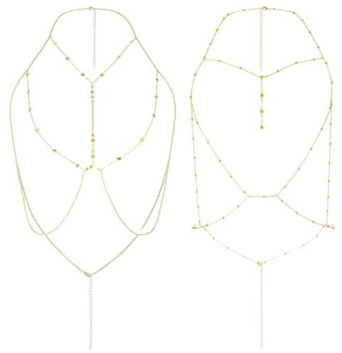 2 Cadenas Corporales para Mujer, Sexy Joya para el Abdomen, Ajustable Cadena de Bikini y Sujetador, Cadena para el Verano, Joyas Moda Playa Verano para Mujeres y Chicas