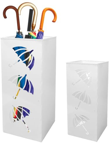 Yuragim Portaombrelli Design Moderno Porta Ombrelli in Metallo Bianco, Contenitore per Ombrelli con Vaschetta Scolapioggia, Portaombrelli Quadrato per Interno Esterno Ingresso Casa e Ufficio