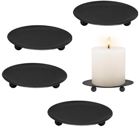 YUVKIN 4 pezzi portacandele per candele a colonna, decorazione da tavolo, matrimonio, preghiera, festa di famiglia e decorazione (per candele fino a 7 cm) (nero)