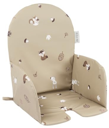 Meyco Baby Sitzverkleinerer für Hochstuhl Antilop - BPA & PVC-frei - wasserfestes PU-Sitzkissen - Sitzauflage für Ikea Hochstuhl - Forest Animals Sand
