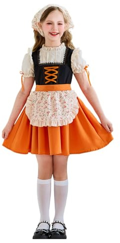 Dirndl för flickor, 2-delat set, klänning med förkläde, traditionell bayersk kostym, Oktoberfest outfit i midilängd, traditionellt mode, medeltida kläder, oktoberfest barnoutfit