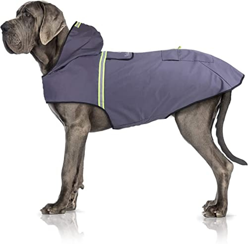 Bella & Balu Chubasquero de Perro - Impermeable para Mascotas con Capucha y reflectores para Proteger a su Perro en Paseos Largos del frío, la Lluvia o la Nieve en épocas frías (XL | Gris)