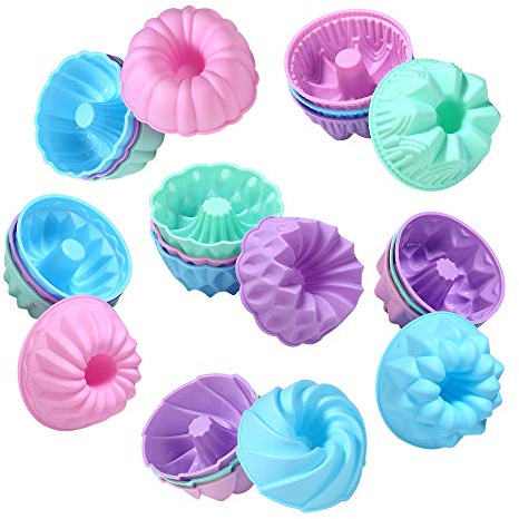To Encounter Paquete de 24 moldes de silicona antiadherentes de 3 pulgadas, moldes para hornear, molde de donas, magdalenas, gelatina, bandeja para bagel, horno, microondas, lavavajillas