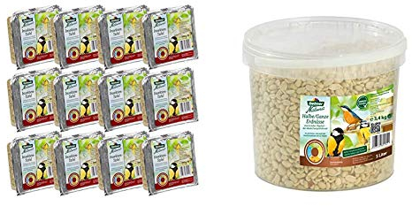Dehner Natura Wildvogelfutter-Tafeln mit Insekten, 12 x 300 g (3.6 kg) & Natura Wildvogelfutter, halbe/ganze Erdnüsse, 3,4 kg