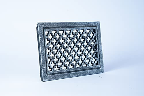 SEZAM Lüftungsgitter aus Gusseisen 22,3 x 2,3 x 15,5 cm, für Kachelöfen, Holzbacköfen & Kamine - Warmluftgitter - Luftgitter für Ofen, altsilberfarben bemalt