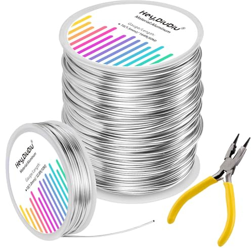 3 Pcs Craft Wire Kit,16 Gauge/164ft(50M)/+18 Gauge/32ft(10M)+1 Pliers, Anodized Aluminum Wire for Jewelry Making,Bendable Metal Sculpting Wire(Sliver,1.5mm)