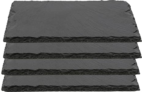 Plato Llano de Pizarra Natural, Fuentes de Cocina, Platos para Sushi, Plato de Pizarra, Bandejas para Servir Alimentos Quesos, Tapas Sushi, Negro, Tablas de Piedra 30 x 20 x 0,6 cm - 4 Unidades