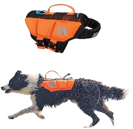 Non-Stop Dogwear Chaleco Salvavidas Protector para Perros, Innovador Chaleco Salvavidas Transpirable con Diseño Ergonómico para una Total Libertad de Movimiento, Negro/Naranja, Talla 4