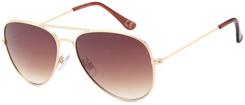 styleBREAKER 09020059 Lunettes de pilote pour enfant avec monture en acier inoxydable miroir ou teintées, Monture doré/verre marron dégradé, Taille unique