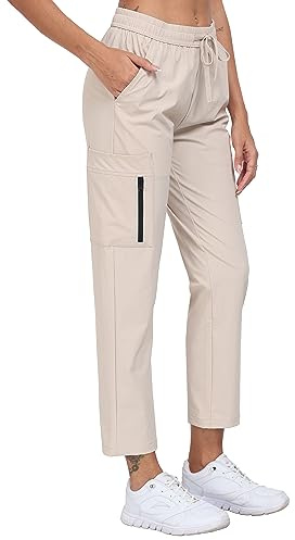 MoFiz Pantaloni Cargo Donna Leggeri Impermeabili Pantaloni da Escursionismo Trekking Pantaloni con Tasca Utility Khaki Chiaro M