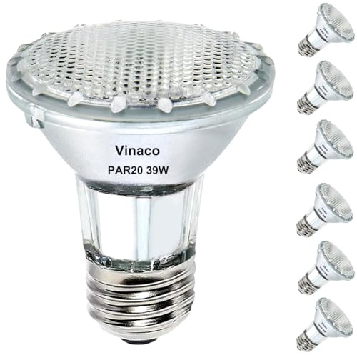 Vinaco PAR20 Flood Light Bulb, 6 Pack PAR20 Flood 39W 120V 480 Lumens (50W Equivalent), Long Lifespan Halogen 39W PAR 20 Dimmable with Warm White 2800K, PAR 20 Halogen Flood Light with E26 Base