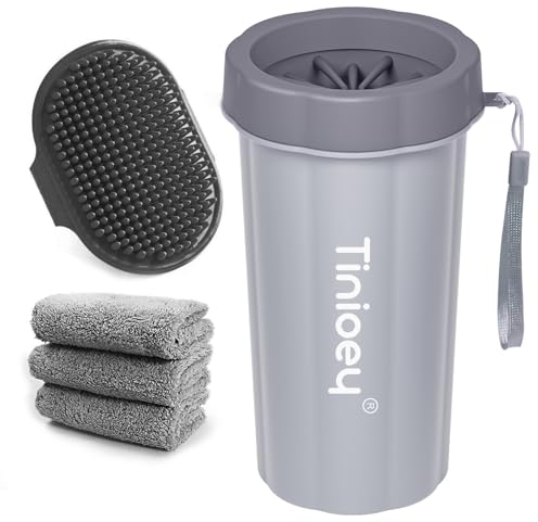 Tinioey Nettoyeur Pattes pour Chien de Taille Grand (Livré avec 3 Serviettes Absorbantes), Accessoire Chien, avec Poils en Silicone Doux Amovibles pour Nettoie Pattes Chien Sales et Boueuses