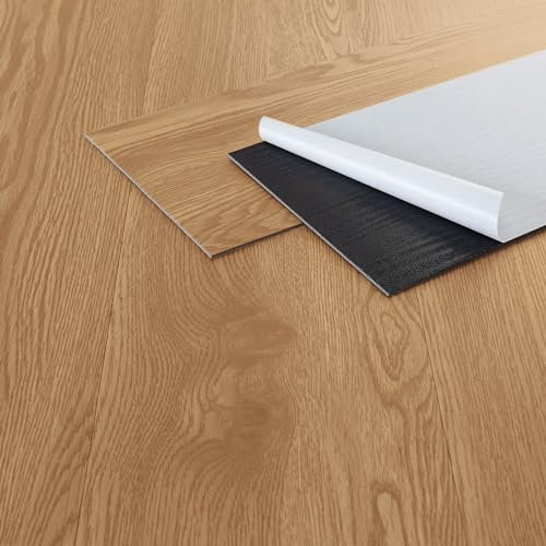 ML-Design Deluxe PVC Bodenbelag, Selbstklebende Vinyl-Dielen, Vinylboden, 91,5 cm x 15,3 cm x 2 mm, Dicke 2 mm, 4,46m²/32 Dielen, Eiche Sundance, Holzoptik, rutschfest, wasserfest, Einfache Verlegung