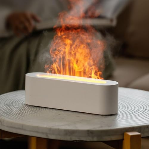 BBTISG Diffusore di Oli Essenziali a Fiamma, Diffusore D'aria con Luci di Fiamma Umidificatore per Casa, Stanza, Ufficio, Timer e Spegnimento Automatico Senza Acqua (bianco)