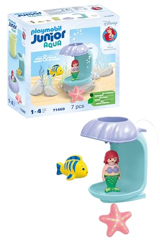 Playmobil 71460 Junior & Disney : Ariel avec Coquillage de Bain - Comprend Un Poisson et Un Coquillage - Jouet fabriqué à partir de matière d'origine végétale - Dès 12 Mois