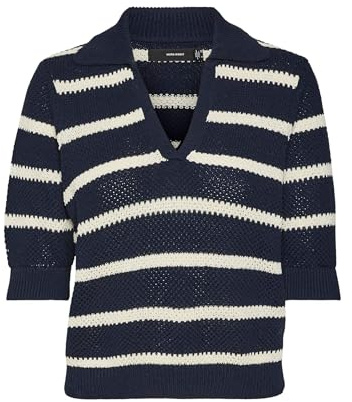 VERO MODA Vmamazing Boo-Polo con Cuello en V de 2/4 Jersey de Punto, Blazer Azul Marino/Detalle: w. Birch, S Mujeres