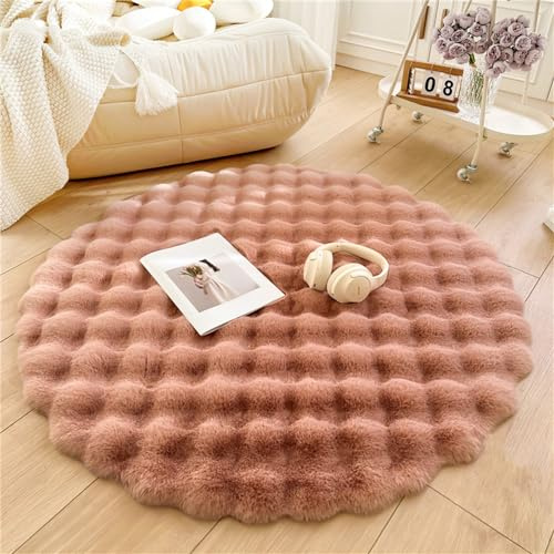 DSAoTeng Tapis rond long poils - Absorbe l'eau, antidérapant - Pour chambre, salon - Décoration moderne (ocre, 100 cm)