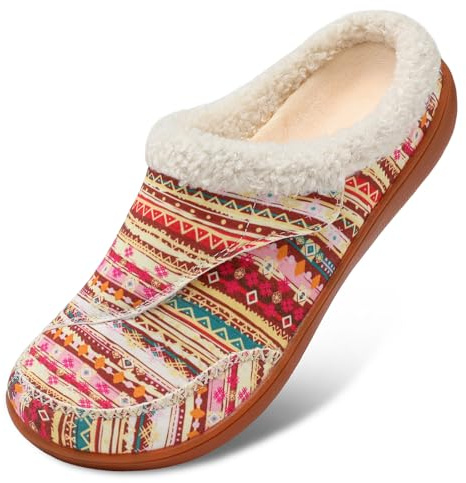 LeIsfIt Womens Wide Slippers Adjustable Diabetic House Slippers Memory Foam Slip on House Shoes Faux Fur Lined Slipper Clogs Indoor Outdoor Bohemia Size 8