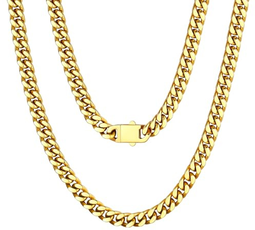 U7 Collana Uomo Oro Acciaio Inossidabile Catena Cubana 5mm lungha 55cm