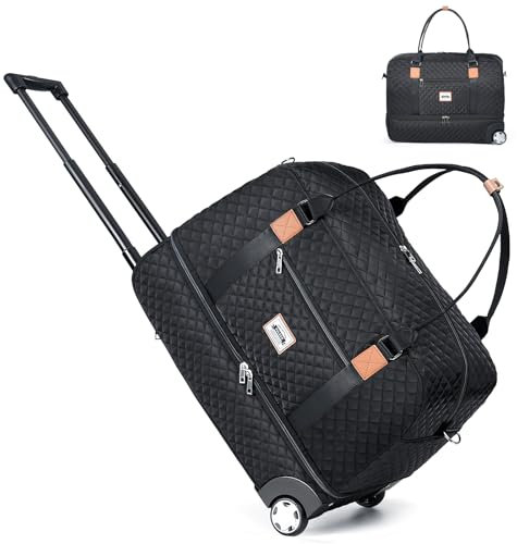 Reise Koffer mit Rollen, 50L Große Reisetasche für Damen mit Schuhfach, Trolley Wochenendtasche für Geschäftsreisen, Fitnessstudio oder Krankenhaus, Handgepäck Reisekoffer mit Rädern, Schwarz