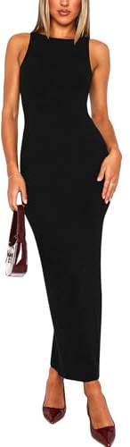 Coloquin Womens Bodycon Maxi Dress Elegant Sleeveless Boat Neck Long Dresses Party Cocktail Going Out Dress
