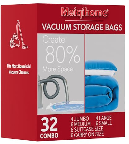 MEIQIHOME Vacuum Storage Bags, Space Saver Sealer Bags,Vacuum seal bags for clothing, Pillows, Comforters, Blankets, Bedding,Travel,32 COMBO