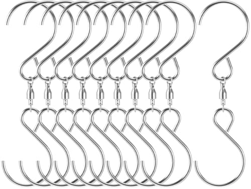 TIESOME 10 pezzi girelle a doppio gancio girevole, gancio a S, in acciaio inox, gancio girevole per appendere campanelli eolici, mangiatoia per uccelli e accessori da giardino