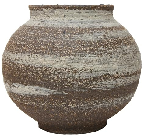 Rustic Round Ceramic Vase, Farmhouse Flower Vase Handmade Clay Pottery Vase for Home Decor, Distressed Vintage Terracotta Living Room Decor, Bedroom, Entryway, Table, Shelf(Brown White, 5.8)