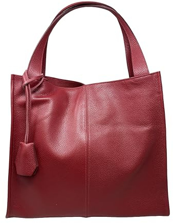 Chicca Borse Borsa a Spalla Donna in Pelle Made in italy 40x36x10 Cm (Rosso Scuro)