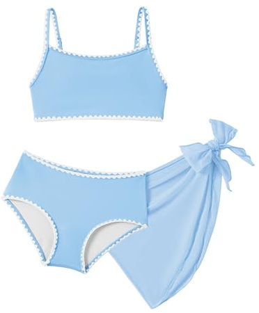 Arshiner Fille Bikini Trois Pieces Jupe Portefeuille Haut Sport Taille Haute Doux Elastique Sechage Rapide Ete Plage Piscine 13 14 Ans