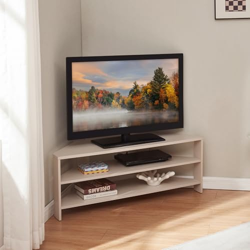 [en.casa] Mueble TV Berg con 2 Estantes Mueble de Salón de Esquina de Diseño Abierto Mesa TV con Parte Trasera Abierta 110 x 36 x 42 cm - Beige
