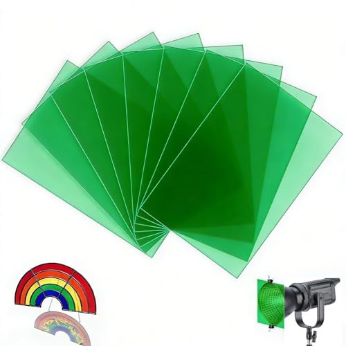 mawmuaw 8 stycken lampfolie grön, värmebeständig färgfolie för LED-lampor och studioblixt, A4-färgfilter färgkorrigering, folie grön transparent, färgfolie gel för foto, video och gör-det-själv, 29,7