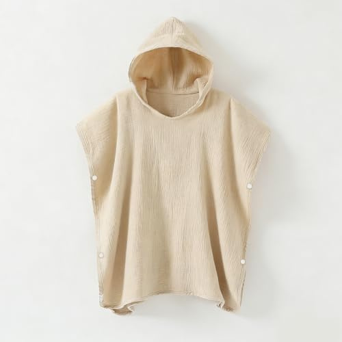 JORAKI Babyhandduk med huva, gjord av muslinbomull, 60 x 80 cm (Khaki)
