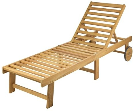 Alfresia Folding Acacia Wood Sun Lounger with 4-Position Adjustable Backrest, Wooden Garden Lounger Chair with Wheels, Foldable Outdoor Sunbed for Patio, Decking & Garden, Lounger Only