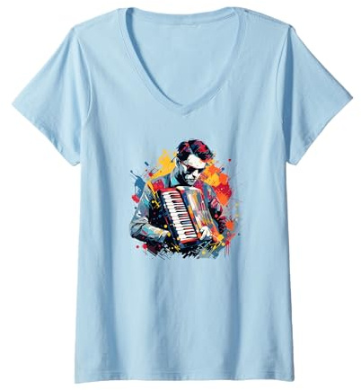 Femme Accordéoniste Accordéon-Musicien Arts Accordéon T-Shirt avec Col en V