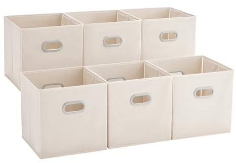 MAX Houser 6 Pack Foldable Fabric Storage Bins with Handles - Ideal for Closet Organization, Bedroom and Nursery（ Beige, 12x12x12）
