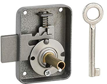 THIRARD - Serrure De Meuble Paris Pour Porte D'ameublement - Droite - Conçu pour Verrouiller Efficacement Vos Meubles - Axe 30 mm - Coffre Et Pêne Acier - 55 x 70 mm - Gris - 1 Clé Nickelée